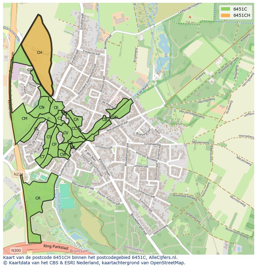 Afbeelding van het postcodegebied 6451 CH op de kaart.