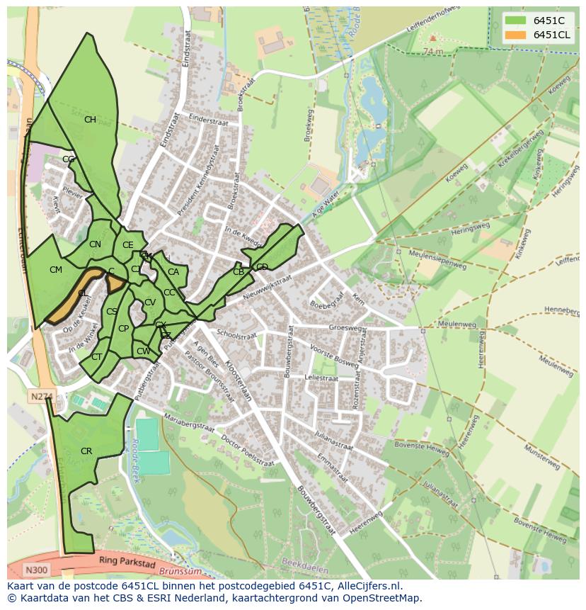 Afbeelding van het postcodegebied 6451 CL op de kaart.