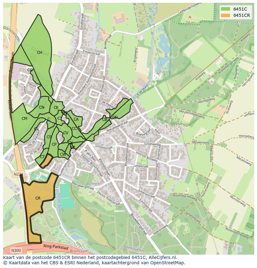 Afbeelding van het postcodegebied 6451 CR op de kaart.