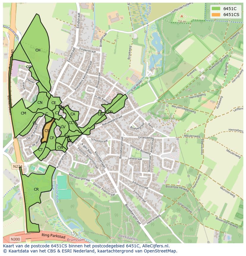 Afbeelding van het postcodegebied 6451 CS op de kaart.