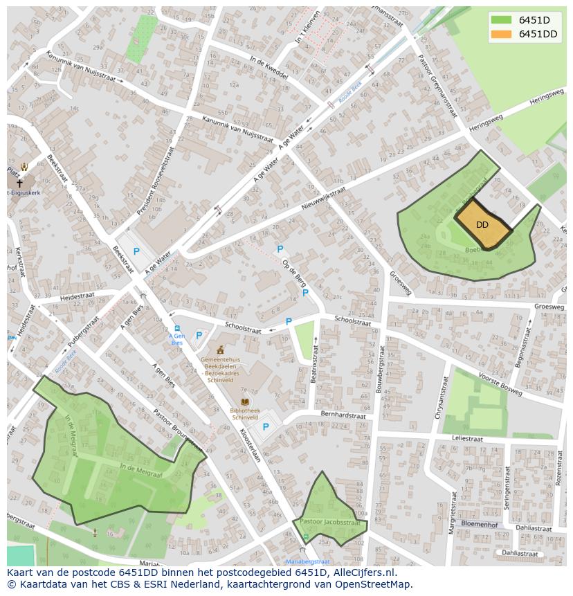 Afbeelding van het postcodegebied 6451 DD op de kaart.