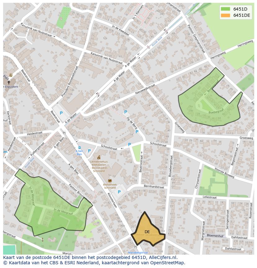 Afbeelding van het postcodegebied 6451 DE op de kaart.