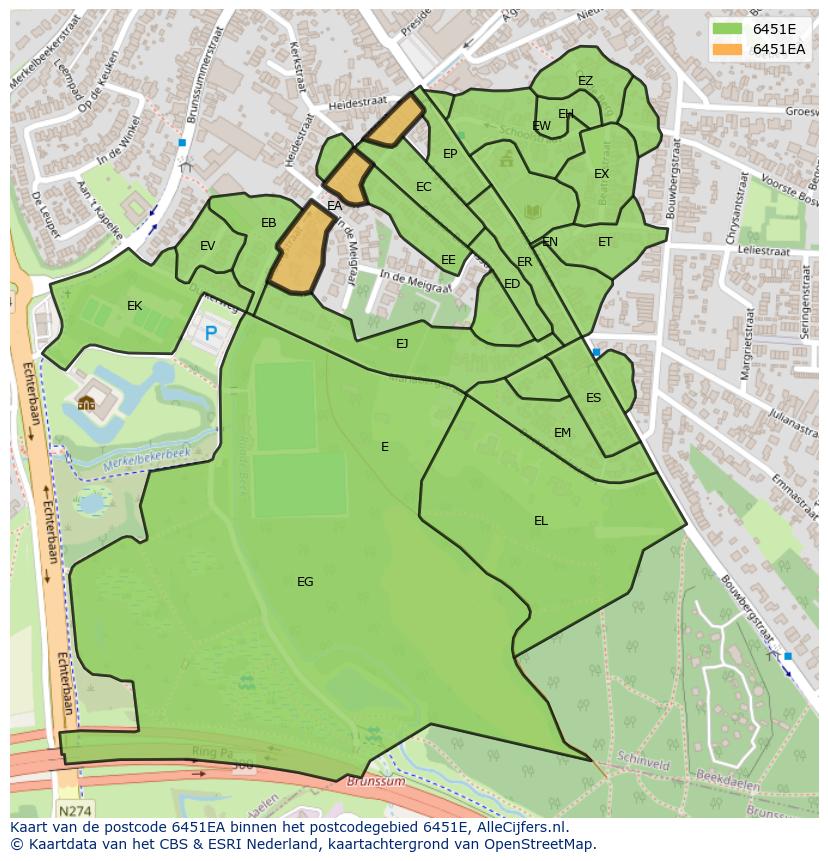 Afbeelding van het postcodegebied 6451 EA op de kaart.