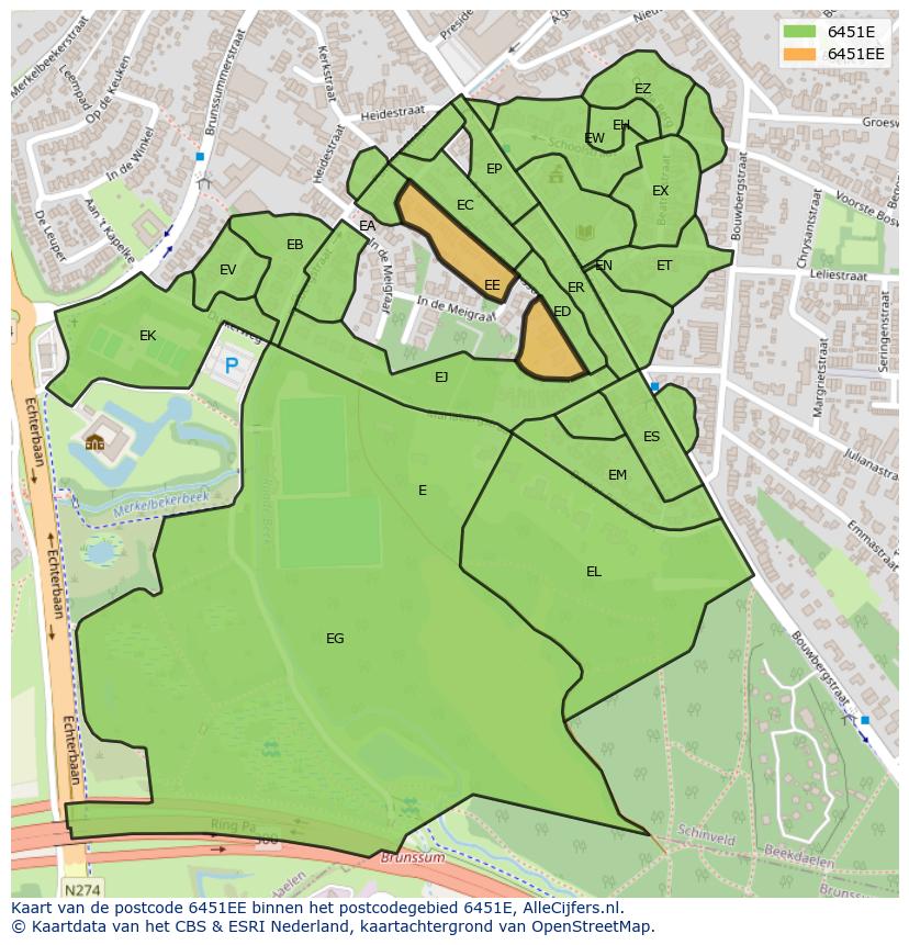 Afbeelding van het postcodegebied 6451 EE op de kaart.