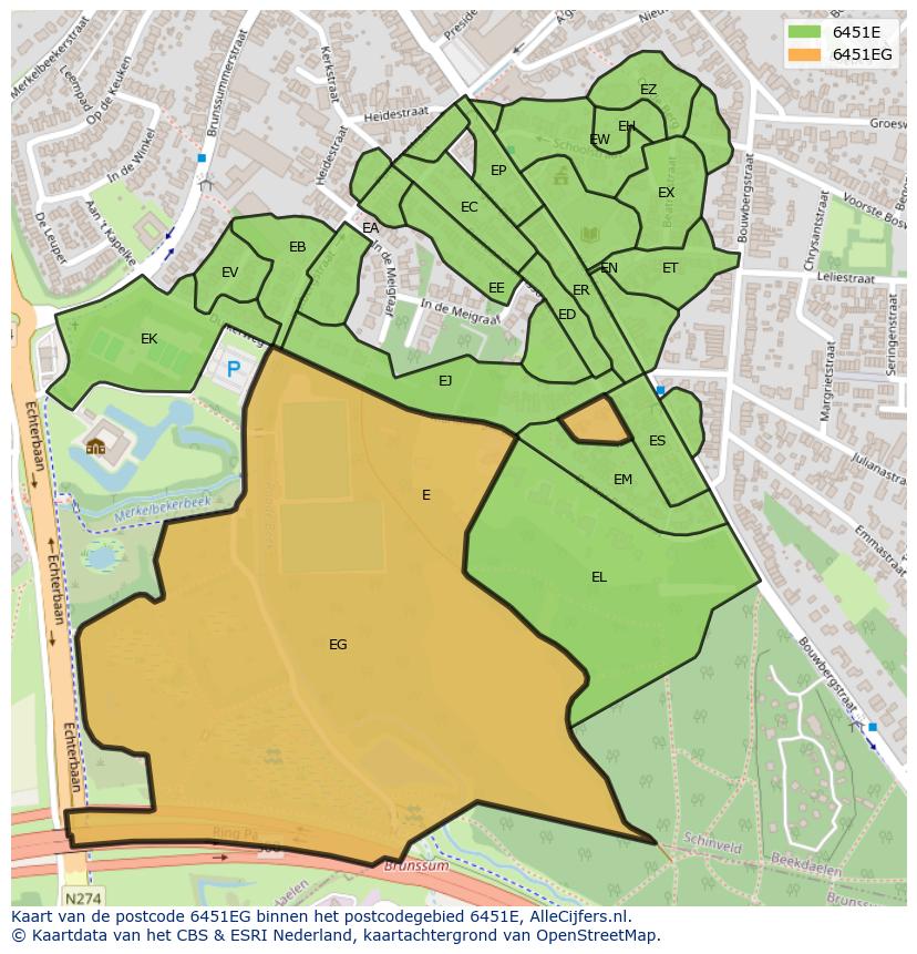 Afbeelding van het postcodegebied 6451 EG op de kaart.