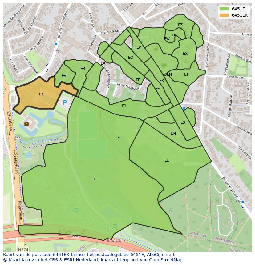 Afbeelding van het postcodegebied 6451 EK op de kaart.