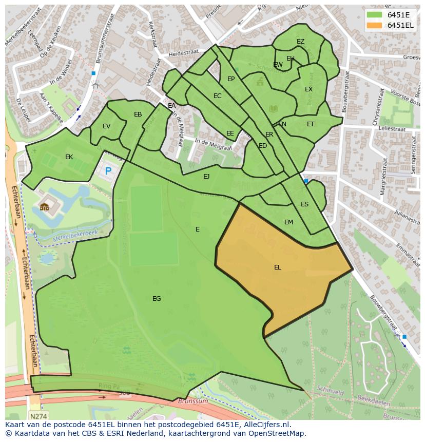 Afbeelding van het postcodegebied 6451 EL op de kaart.