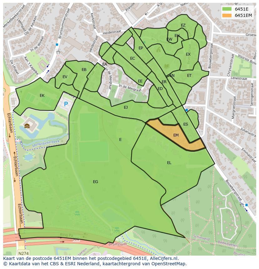 Afbeelding van het postcodegebied 6451 EM op de kaart.