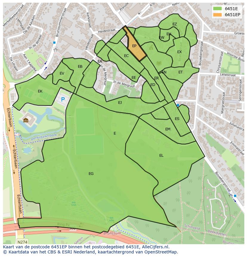Afbeelding van het postcodegebied 6451 EP op de kaart.