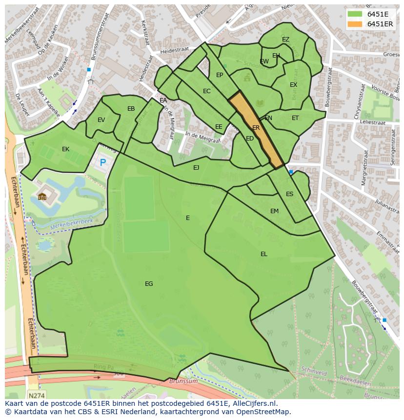 Afbeelding van het postcodegebied 6451 ER op de kaart.
