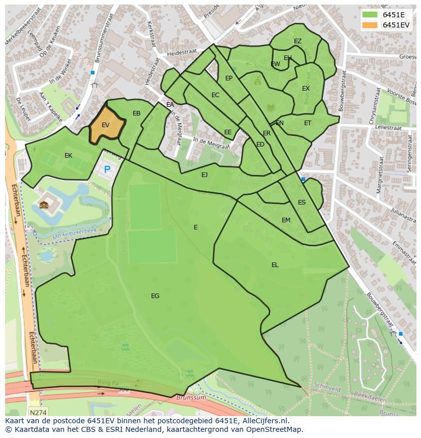 Afbeelding van het postcodegebied 6451 EV op de kaart.