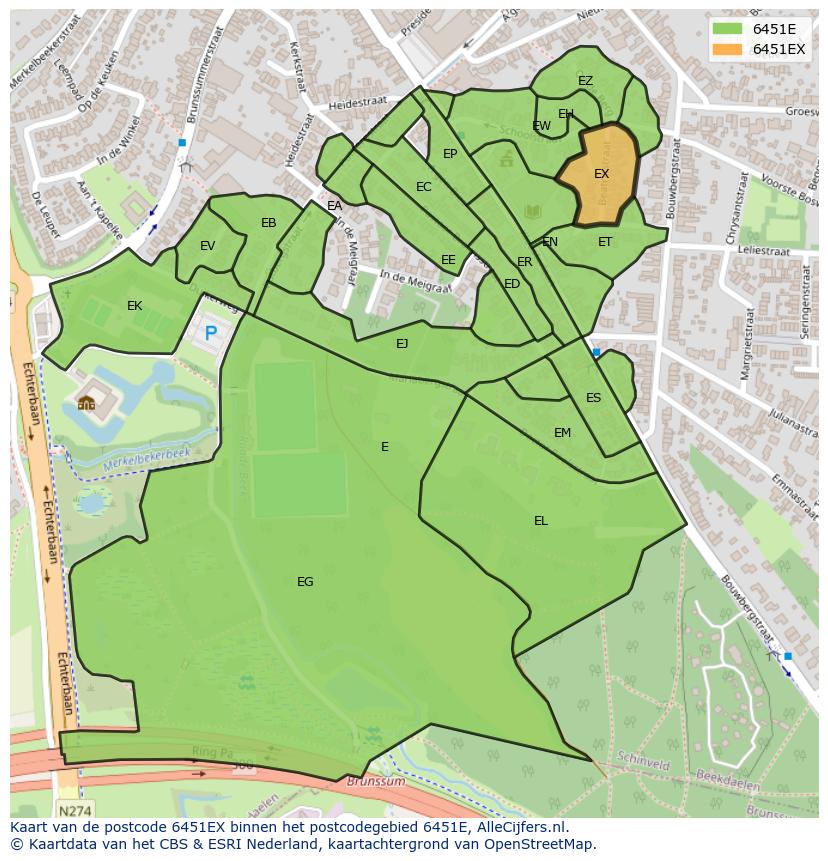 Afbeelding van het postcodegebied 6451 EX op de kaart.