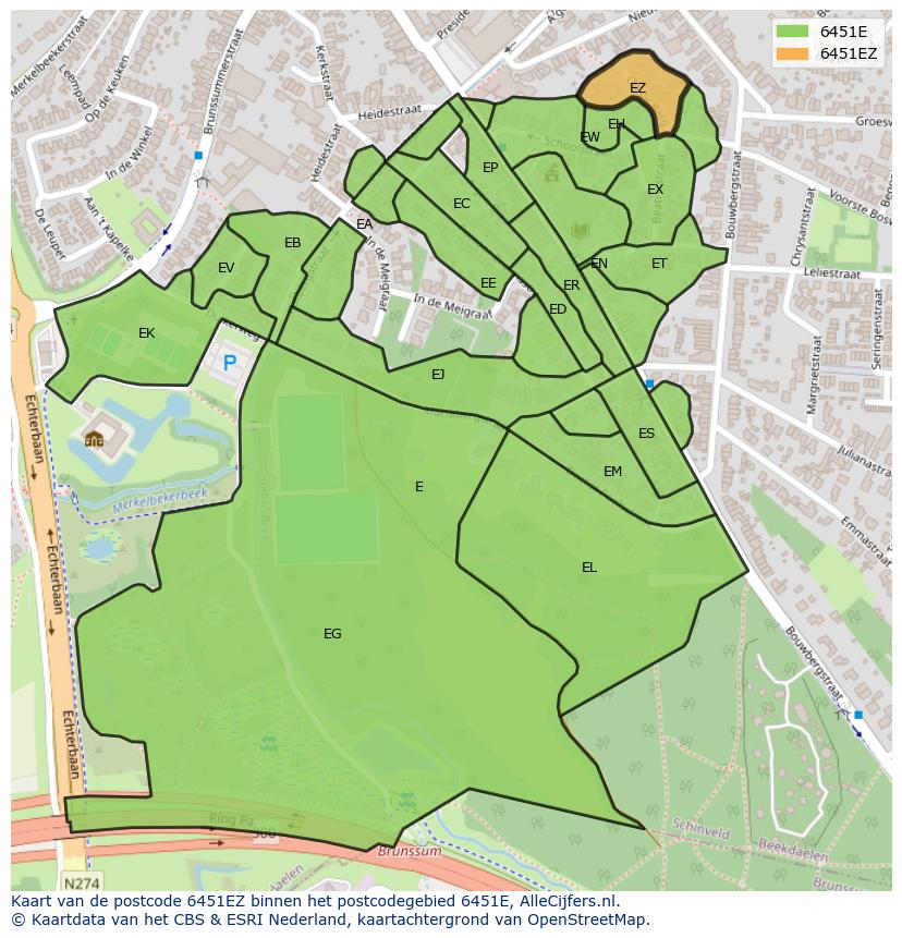 Afbeelding van het postcodegebied 6451 EZ op de kaart.