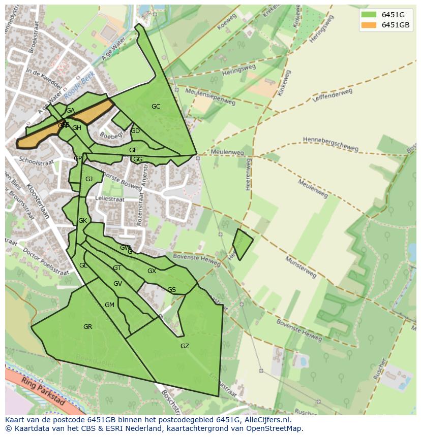 Afbeelding van het postcodegebied 6451 GB op de kaart.