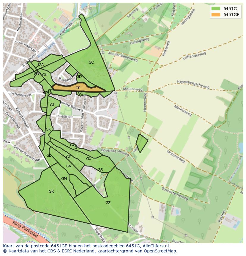 Afbeelding van het postcodegebied 6451 GE op de kaart.