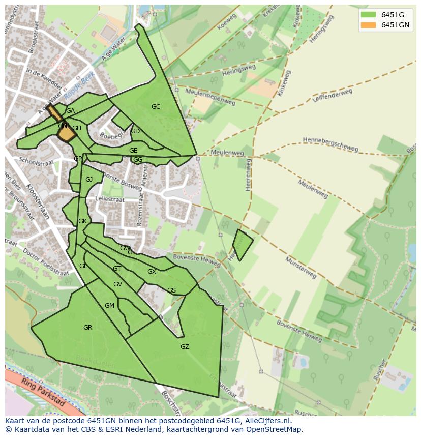 Afbeelding van het postcodegebied 6451 GN op de kaart.