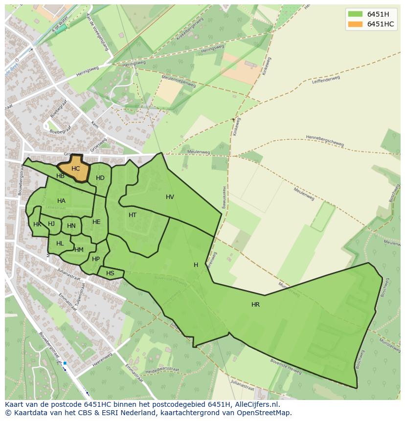 Afbeelding van het postcodegebied 6451 HC op de kaart.