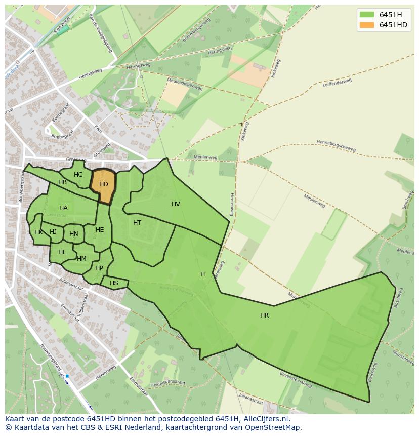 Afbeelding van het postcodegebied 6451 HD op de kaart.