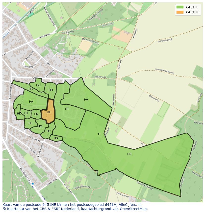 Afbeelding van het postcodegebied 6451 HE op de kaart.
