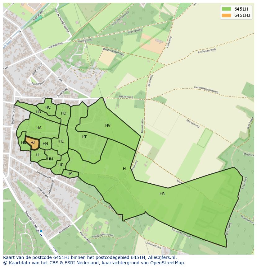 Afbeelding van het postcodegebied 6451 HJ op de kaart.