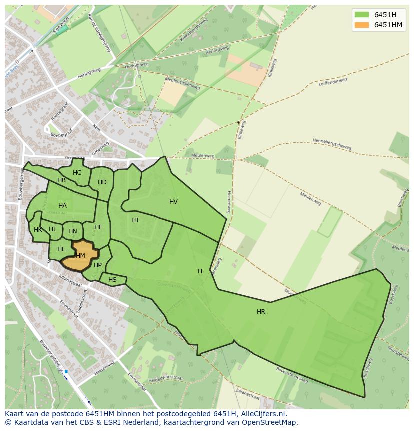 Afbeelding van het postcodegebied 6451 HM op de kaart.