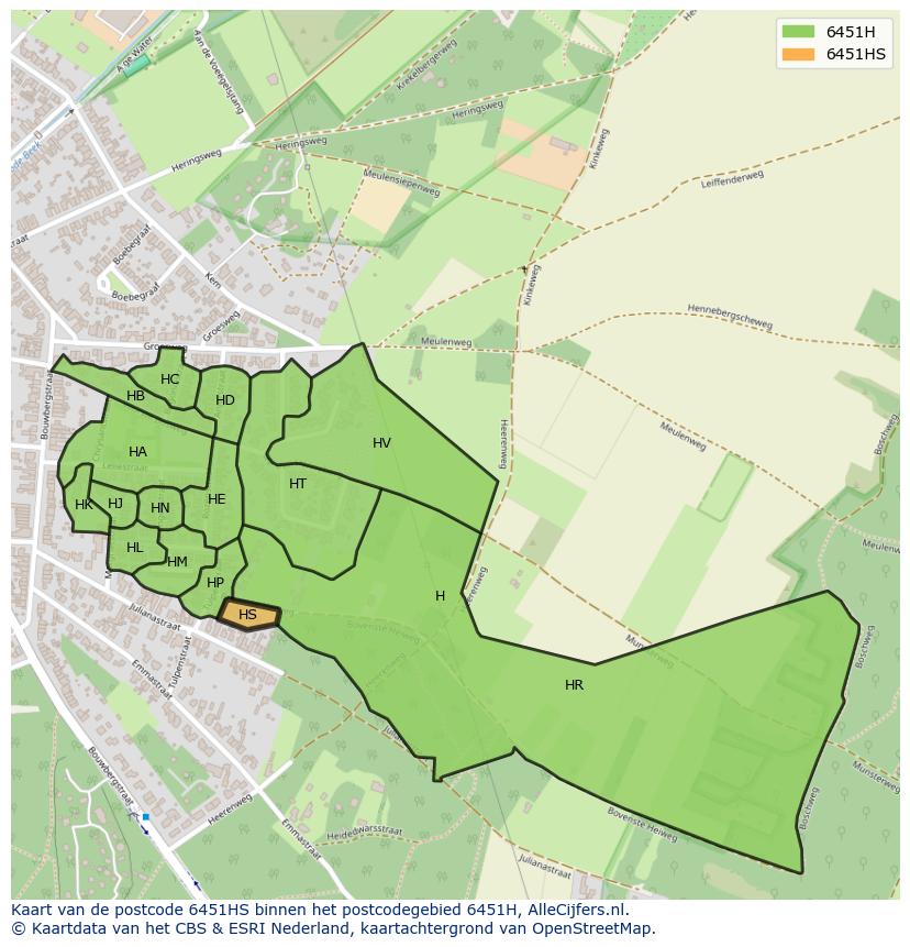 Afbeelding van het postcodegebied 6451 HS op de kaart.