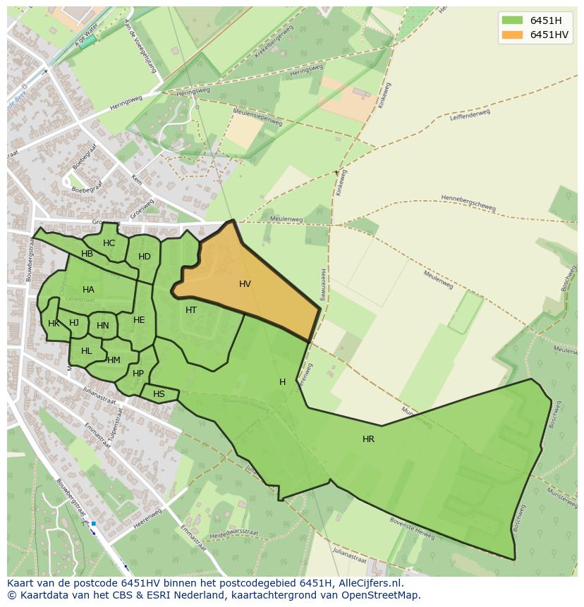 Afbeelding van het postcodegebied 6451 HV op de kaart.