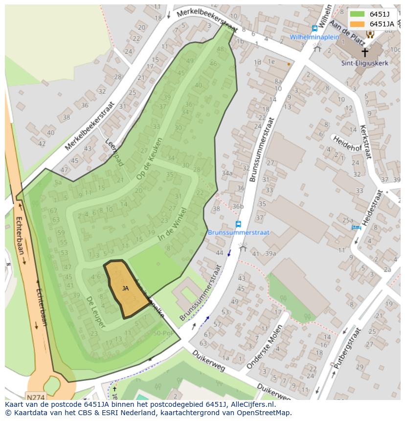 Afbeelding van het postcodegebied 6451 JA op de kaart.