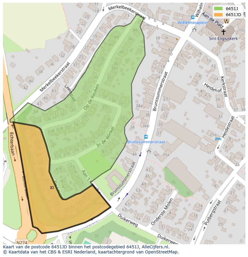 Afbeelding van het postcodegebied 6451 JD op de kaart.