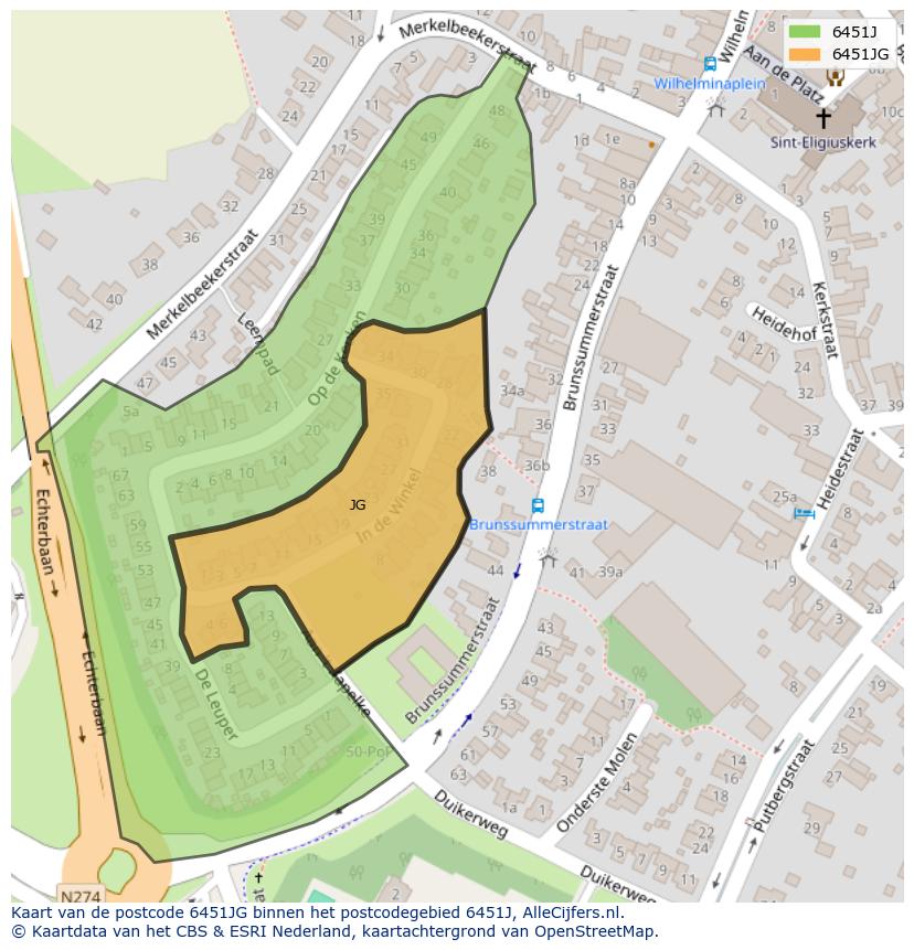 Afbeelding van het postcodegebied 6451 JG op de kaart.