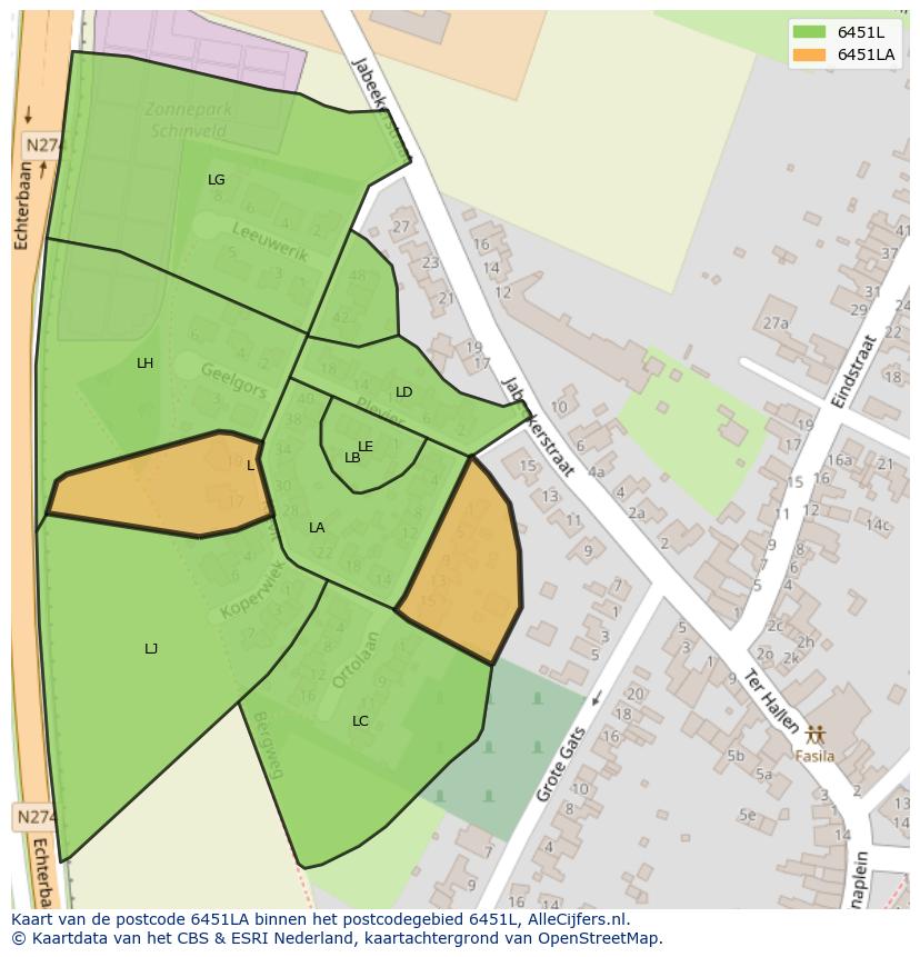 Afbeelding van het postcodegebied 6451 LA op de kaart.