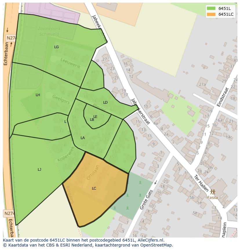 Afbeelding van het postcodegebied 6451 LC op de kaart.