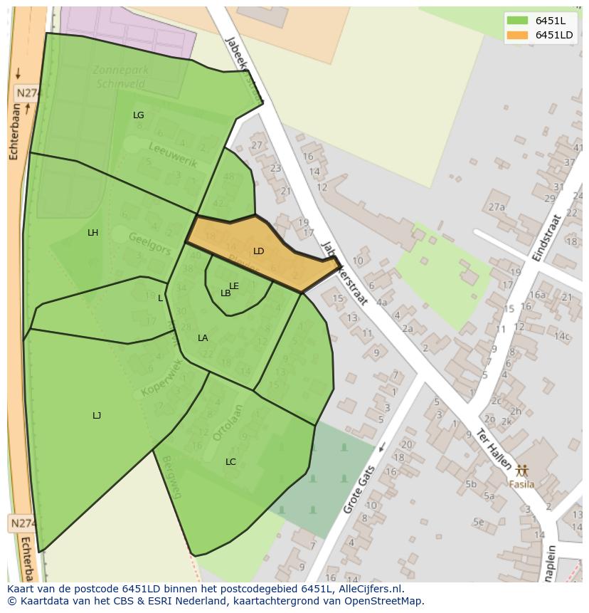 Afbeelding van het postcodegebied 6451 LD op de kaart.