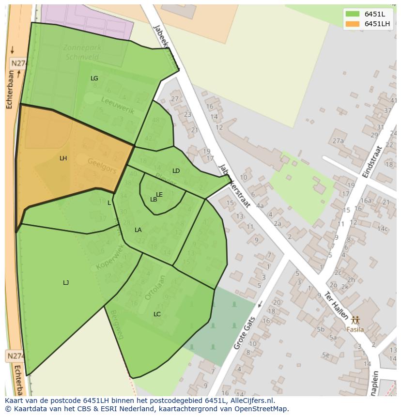 Afbeelding van het postcodegebied 6451 LH op de kaart.