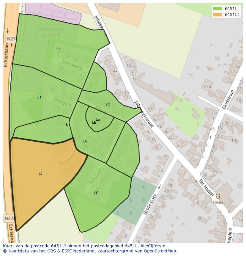 Afbeelding van het postcodegebied 6451 LJ op de kaart.
