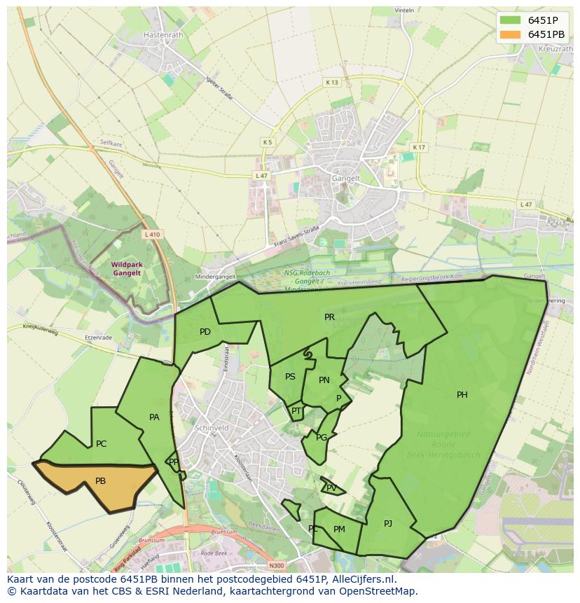 Afbeelding van het postcodegebied 6451 PB op de kaart.