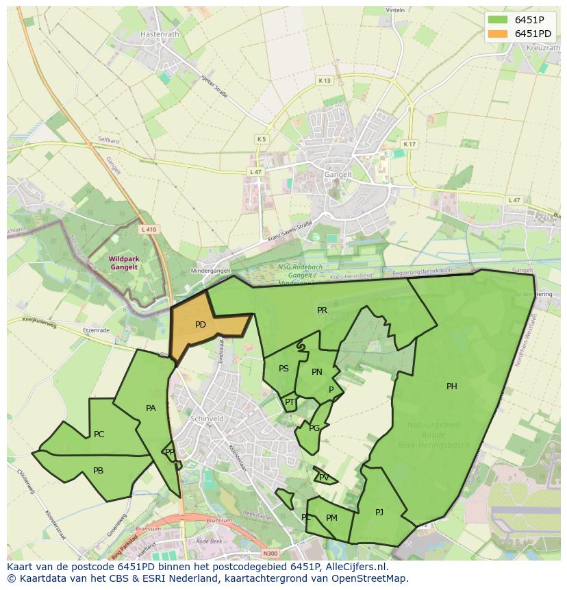 Afbeelding van het postcodegebied 6451 PD op de kaart.