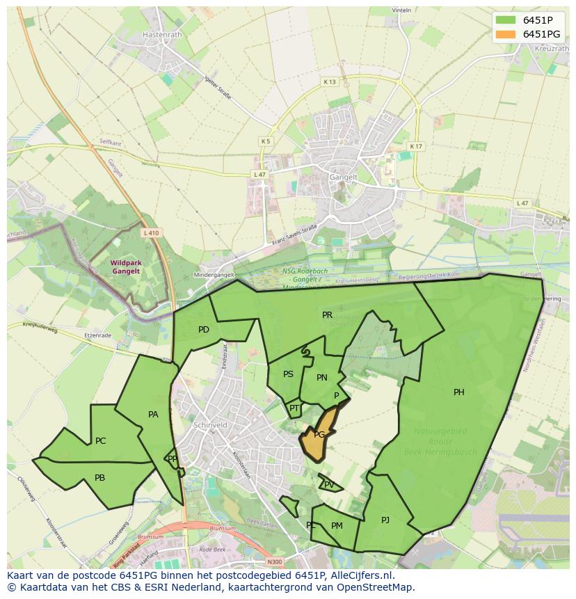 Afbeelding van het postcodegebied 6451 PG op de kaart.