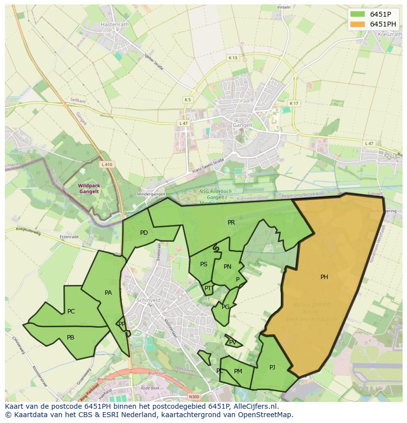 Afbeelding van het postcodegebied 6451 PH op de kaart.