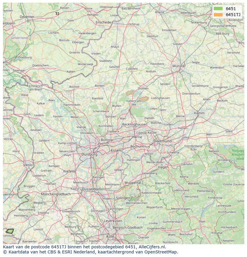 Afbeelding van het postcodegebied 6451 TJ op de kaart.
