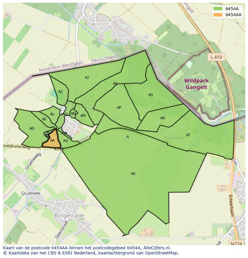 Afbeelding van het postcodegebied 6454 AA op de kaart.