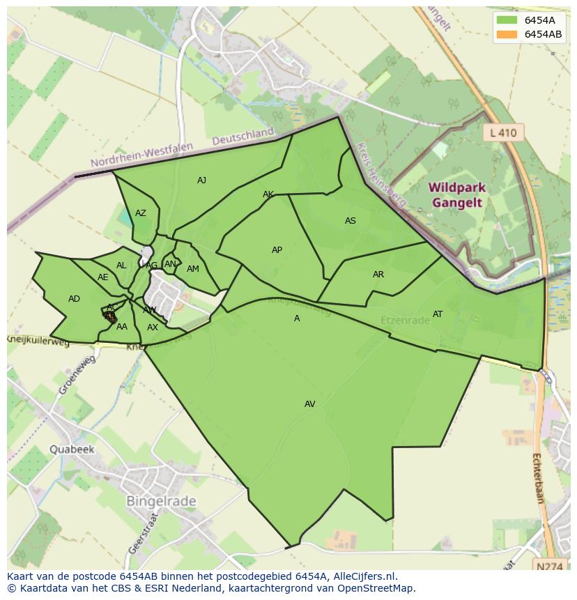 Afbeelding van het postcodegebied 6454 AB op de kaart.