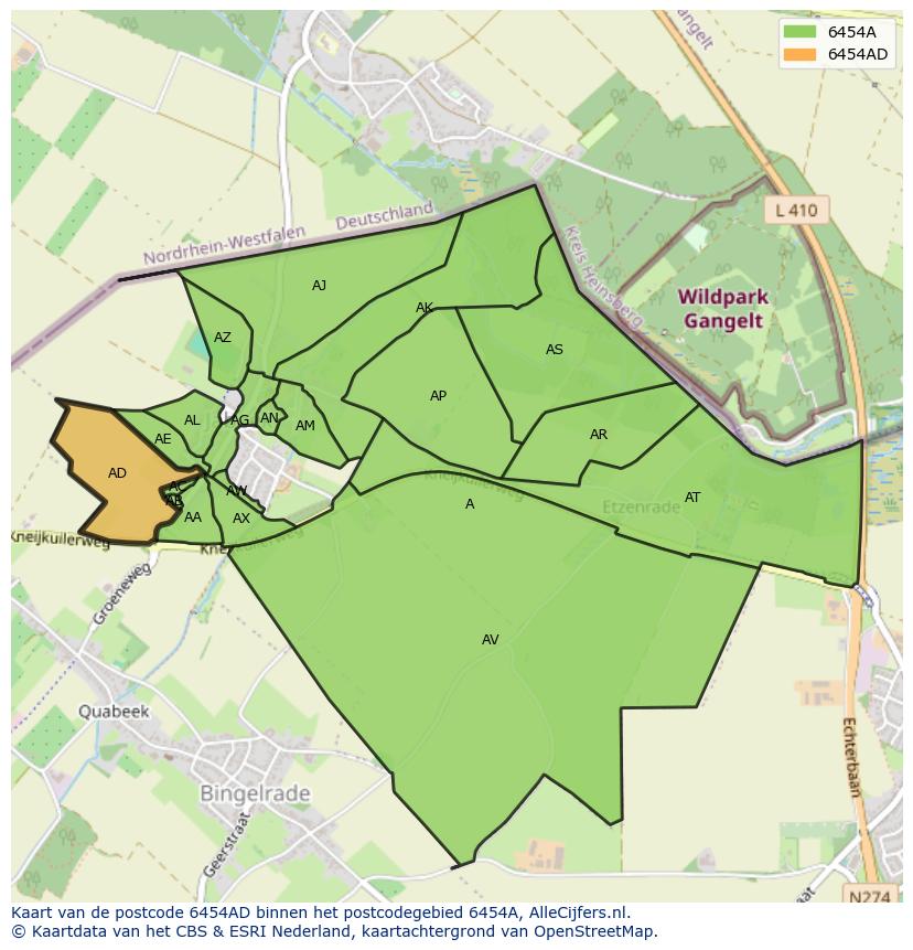 Afbeelding van het postcodegebied 6454 AD op de kaart.