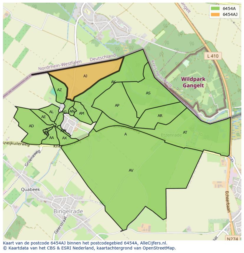 Afbeelding van het postcodegebied 6454 AJ op de kaart.