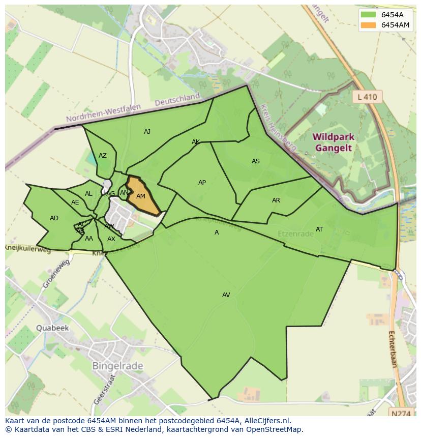 Afbeelding van het postcodegebied 6454 AM op de kaart.