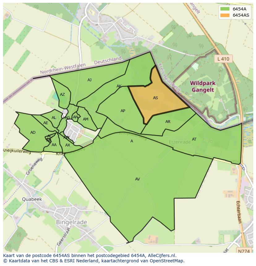 Afbeelding van het postcodegebied 6454 AS op de kaart.