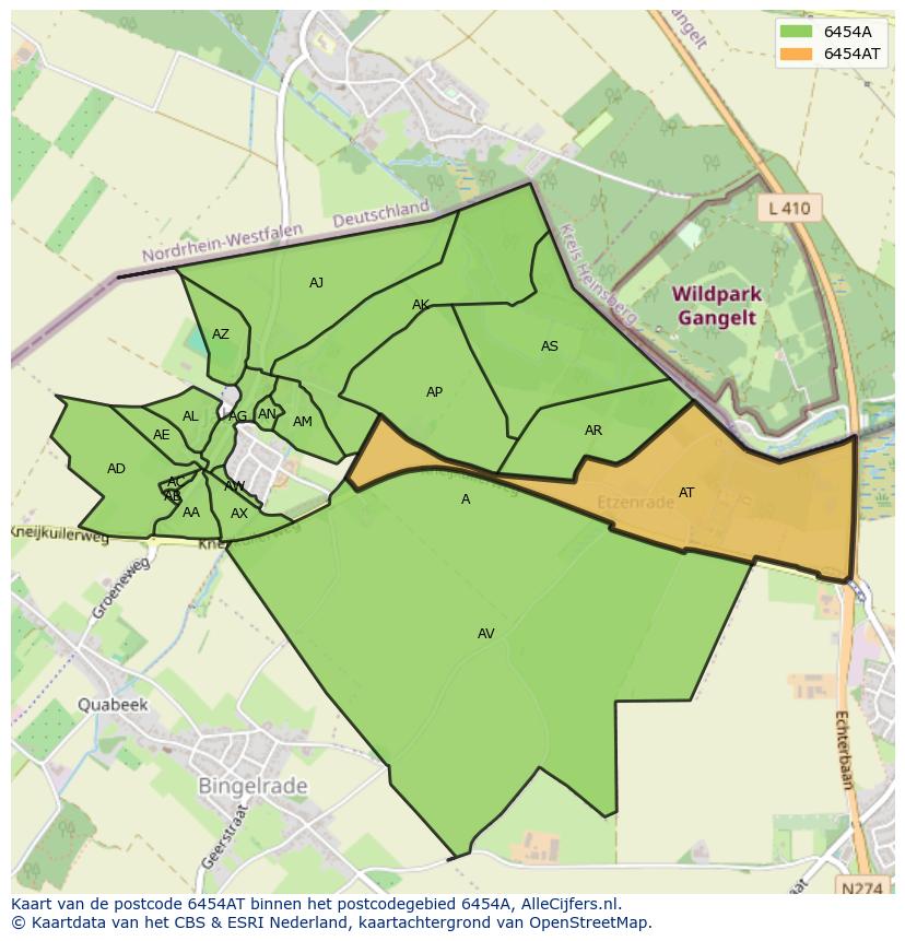 Afbeelding van het postcodegebied 6454 AT op de kaart.
