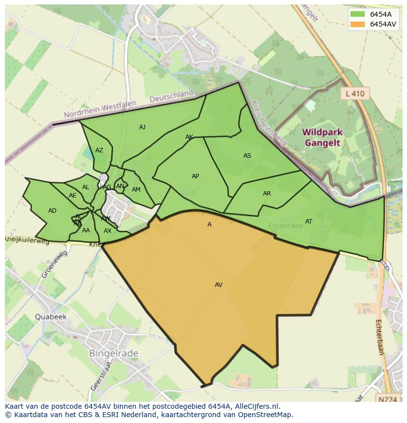Afbeelding van het postcodegebied 6454 AV op de kaart.