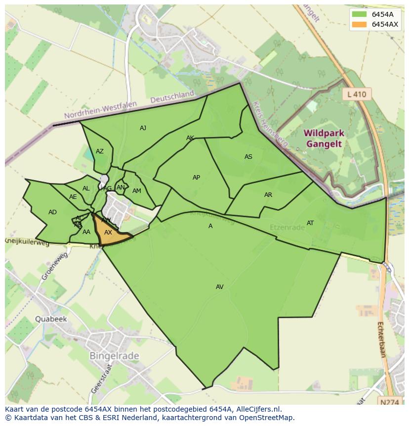 Afbeelding van het postcodegebied 6454 AX op de kaart.