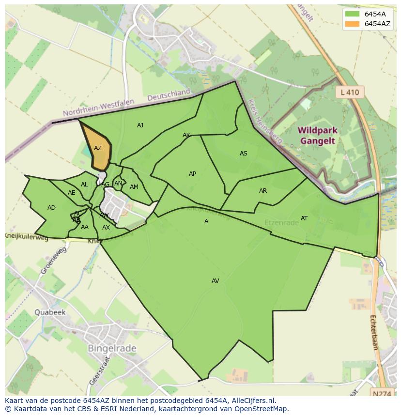 Afbeelding van het postcodegebied 6454 AZ op de kaart.